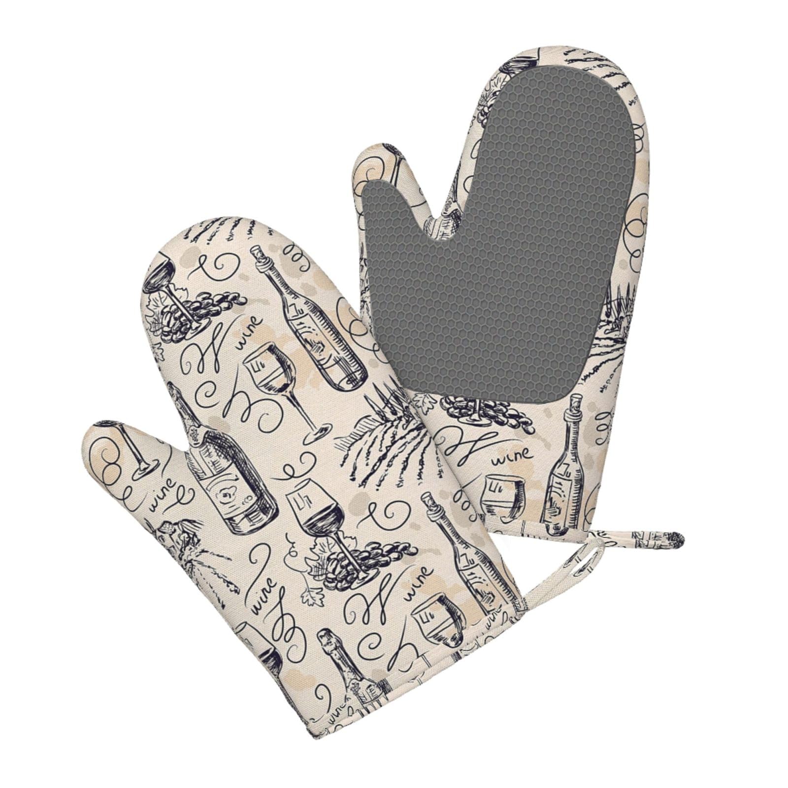 Aqrjlpo Women's Wine And Winemaking Winery Grape Field Silicone Oven Mitts Set 2Pcs, Printed Heat Resistant Non-Slip Silicone Oven Gloves For Kitchen Cooking Baking Microwave
