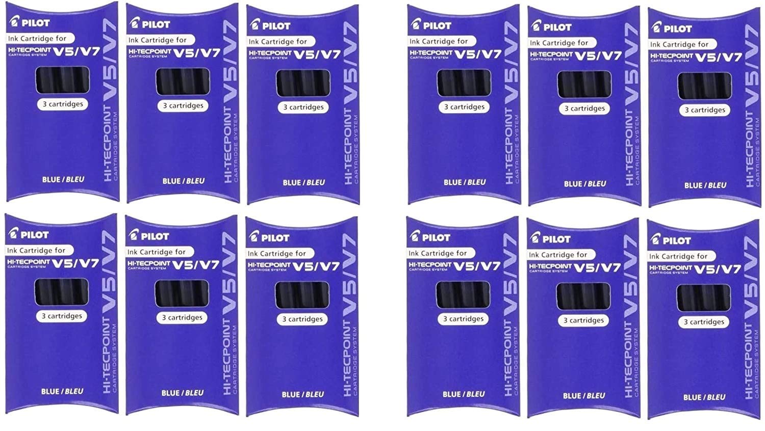 Pilot Set of 12 Sets of 3 V5/7 Refillable Cartridges Blue