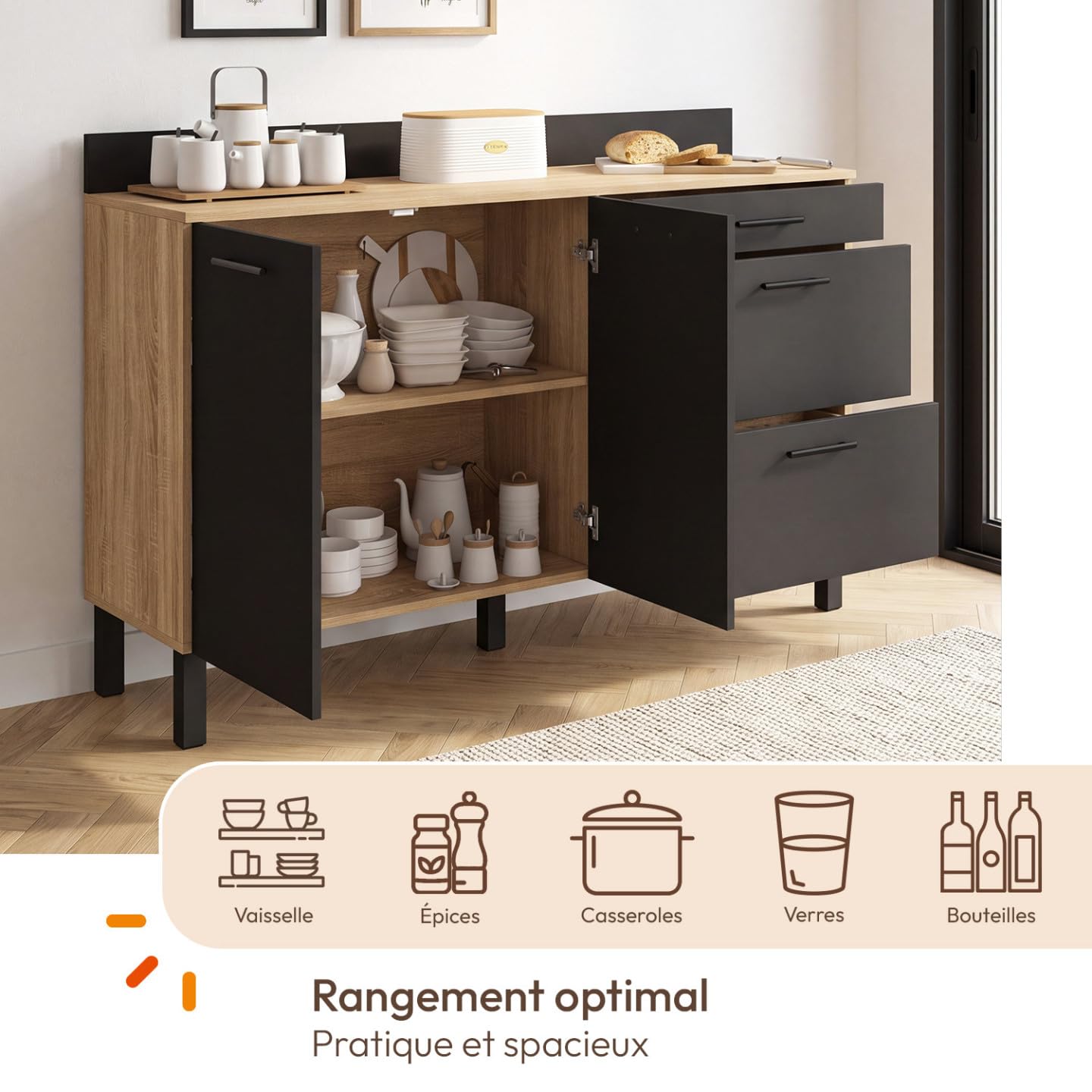 IDMarket - Buffet Bas casserolier de Cuisine 140 cm