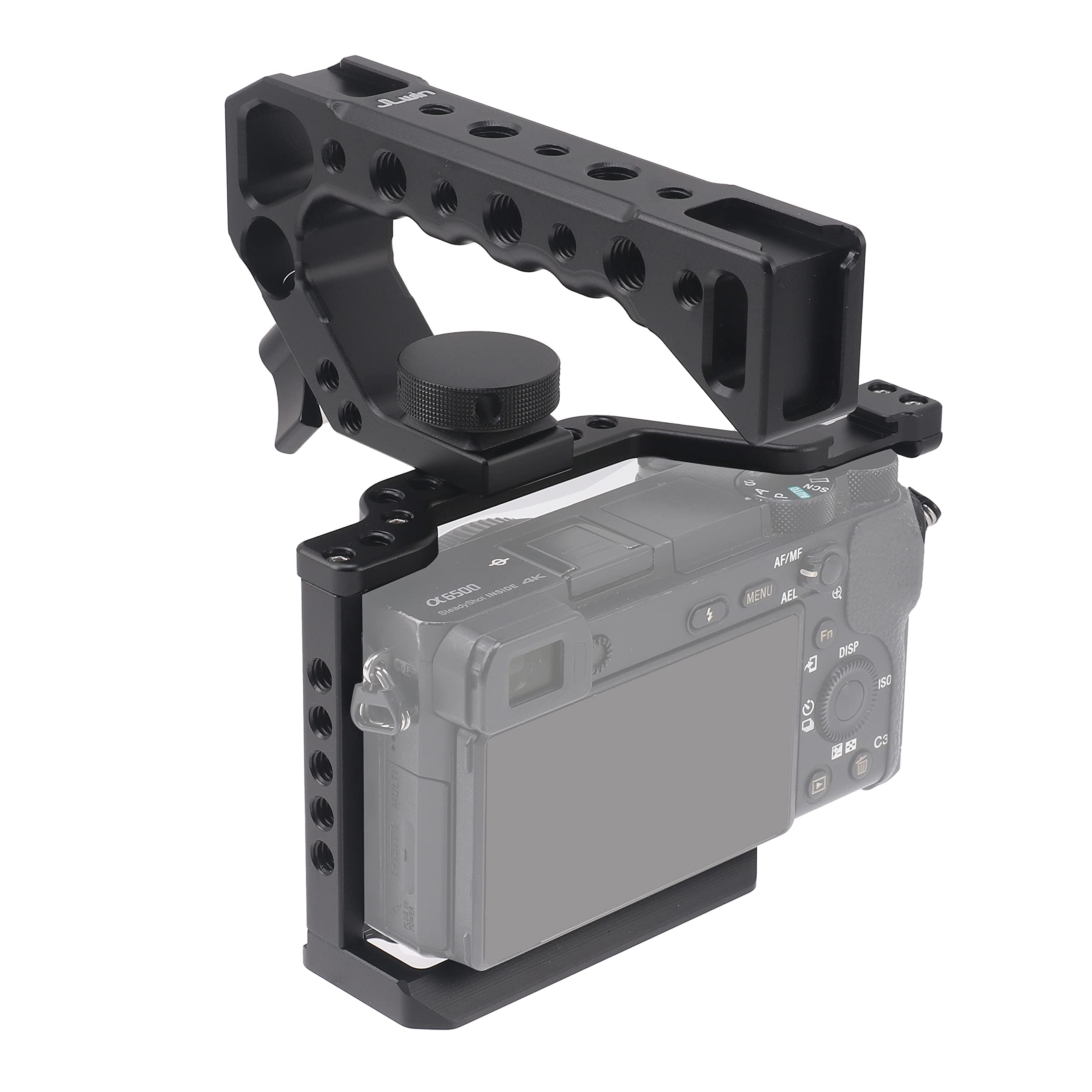Hersmay A6500/A6400/A6300 Kamerakäfig Videostabilisator mit oberem Handgriff für Sony A6500 A6400 A6300 A6000 A6100 Cameas DSLR Rig mit Cold Shoe, Handle Locating Holes, Multiple 1/4„ 3/8“ Screw Holes