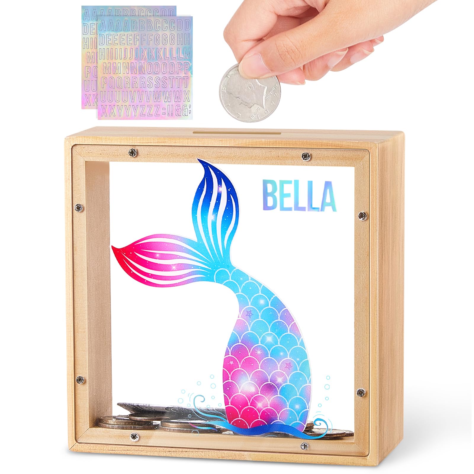 MHJY Wooden Piggy Bank for Kids Personalizable DIY Coin Bank for Girls Boys