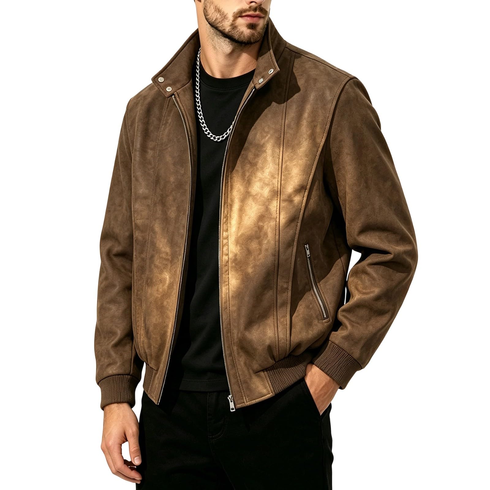 Generisch Strickjacke Weiß Damen Herren-Jacke mit Stehkragen und Reißverschluss, locker geschnitten, lässig-modischer Mantel