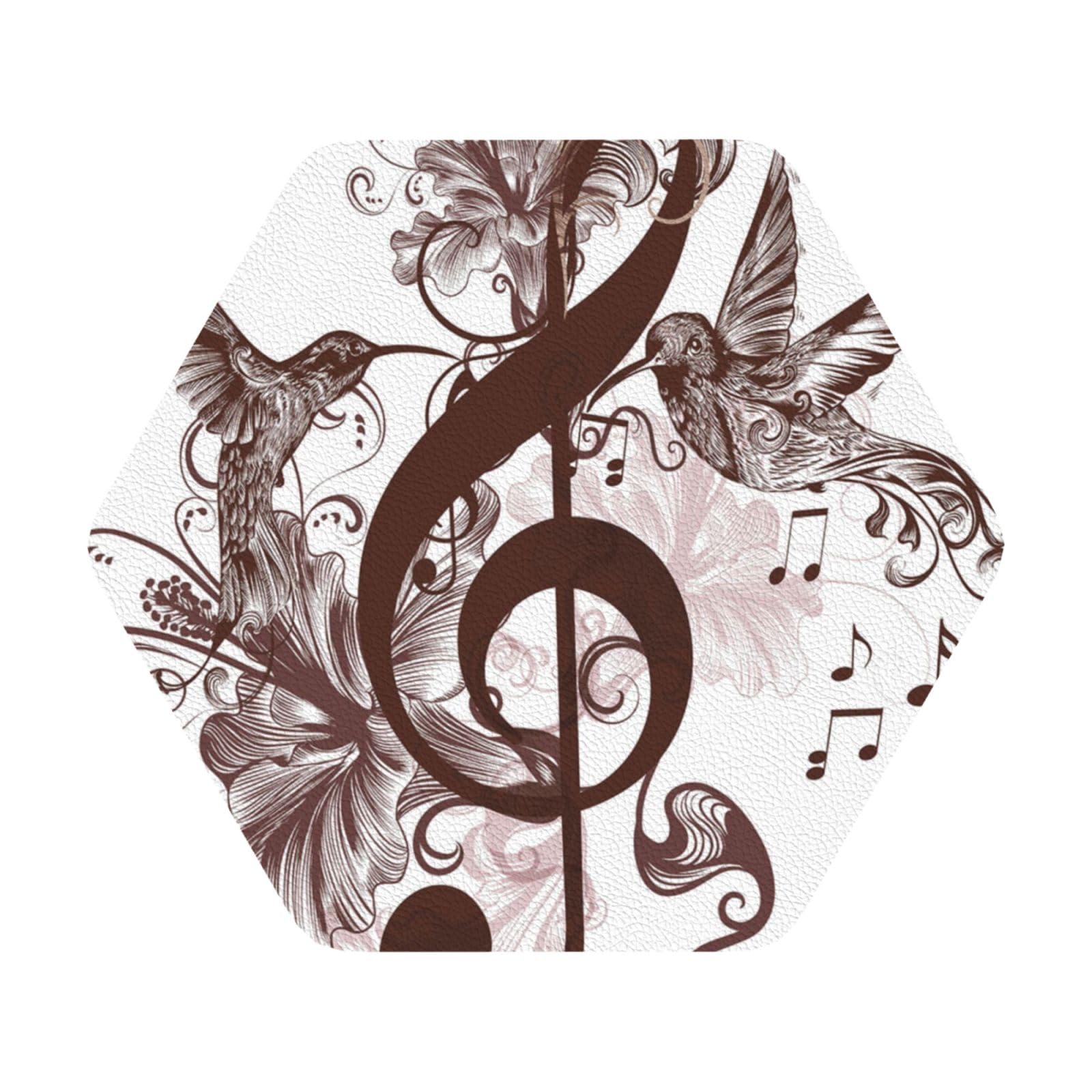 Music Symbol PU Leather Coasters Set of 6 Hexagon Drink Coasters