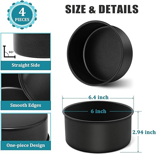 Miniatura 2 de P&P CHEF Moldes para pasteles de 6 x 3 pulgadas, 4 moldes redondos antiadherentes para hornear, molde de pastel de boda, diseño pesado y de una