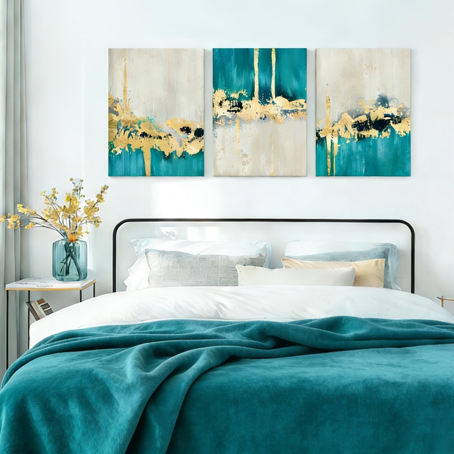 RZIGERNO 3 Pcs Green and Gold Abstract Wall Art Modern Luxury Framed Canvas Prints 12x16 Inch MinimalismTextured Painting Poster Wall Decor for Living Room Bedroom Office
