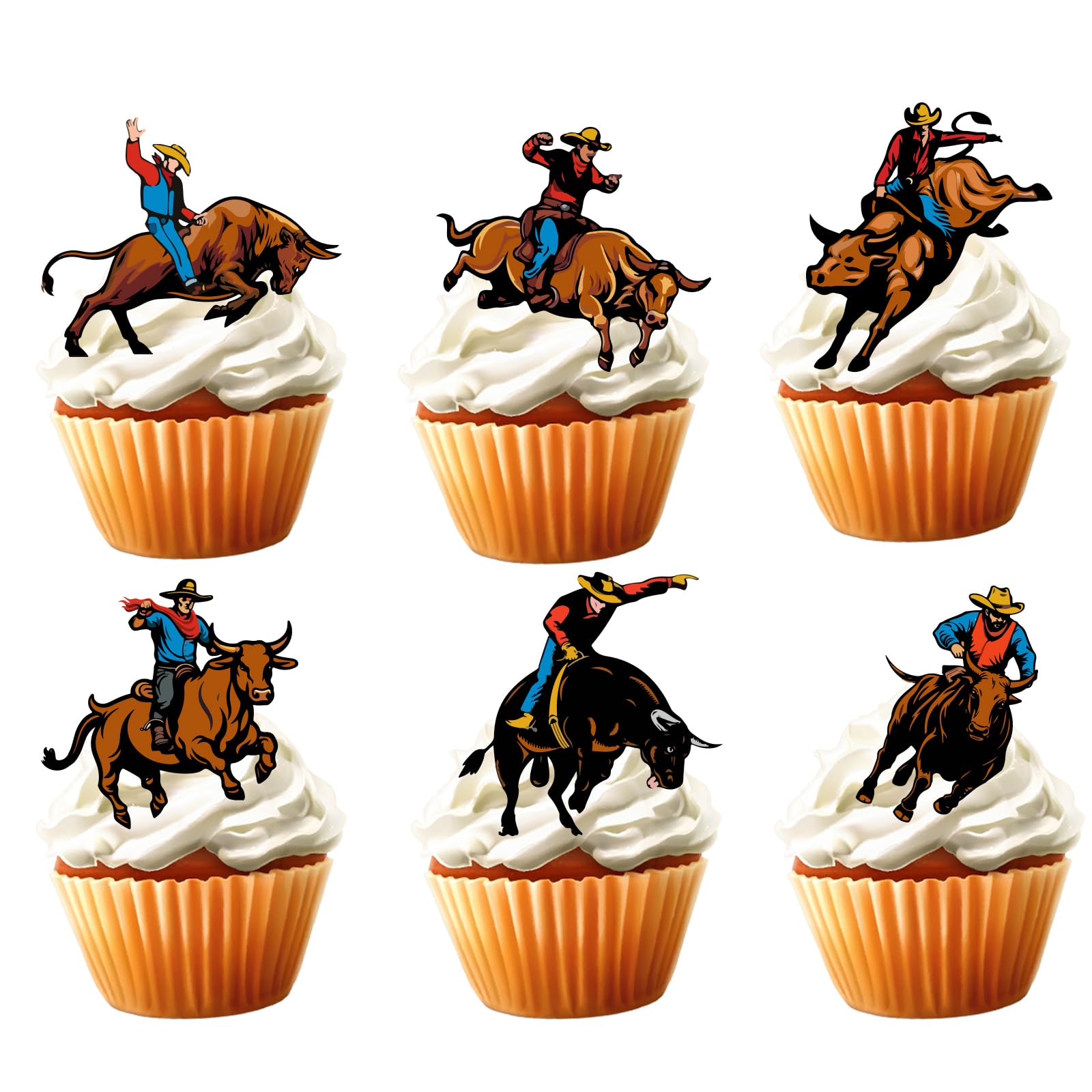 18pcs Cowboy Cupcake Toppers for Boys Girls Western Birthday Party Decorations Cow Cowboy Hats Boots Cake Decorations Rodeo Bullfight Bull Party