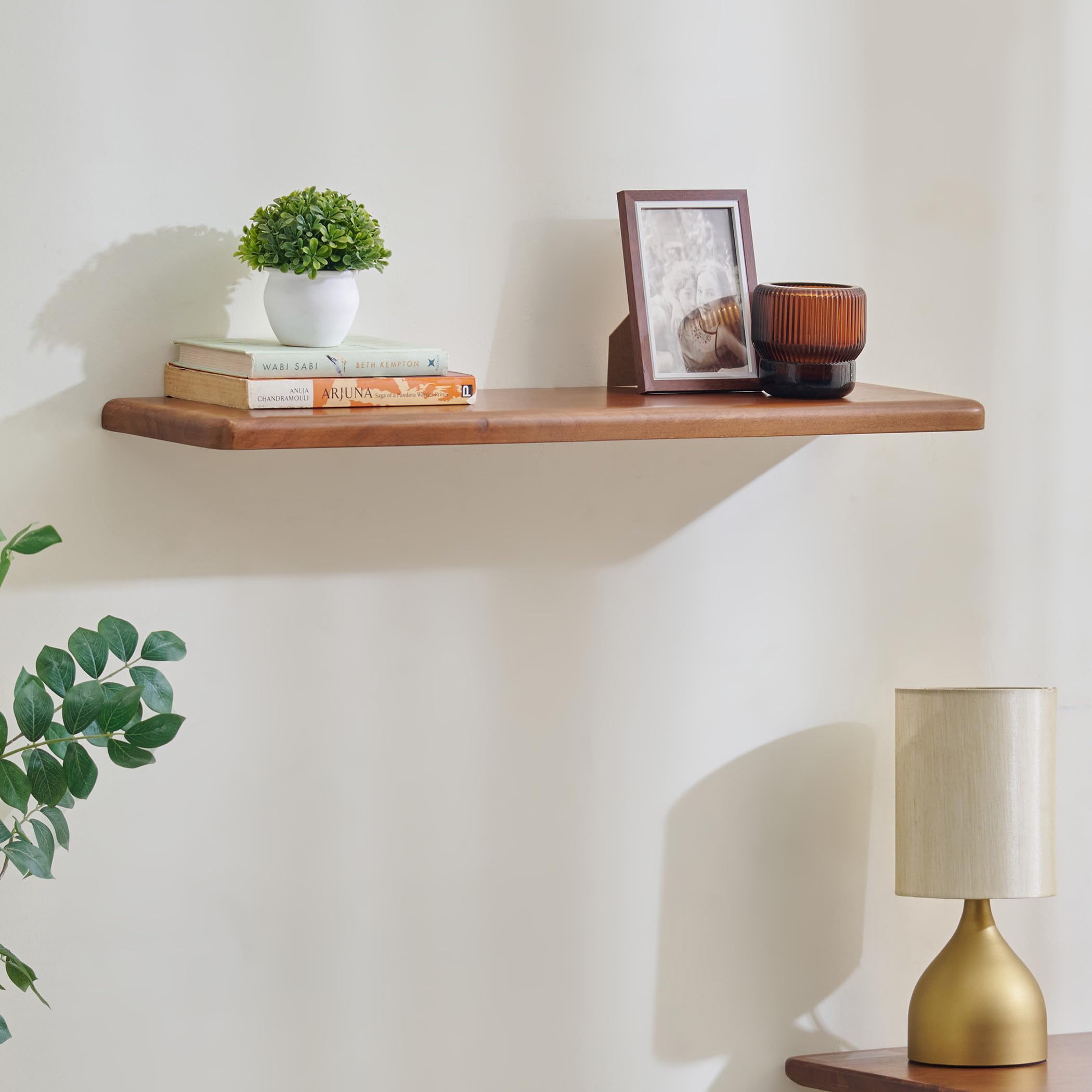 Home Centre Amanda Solid Wood Floating Wall Shelf - Teak-image-23