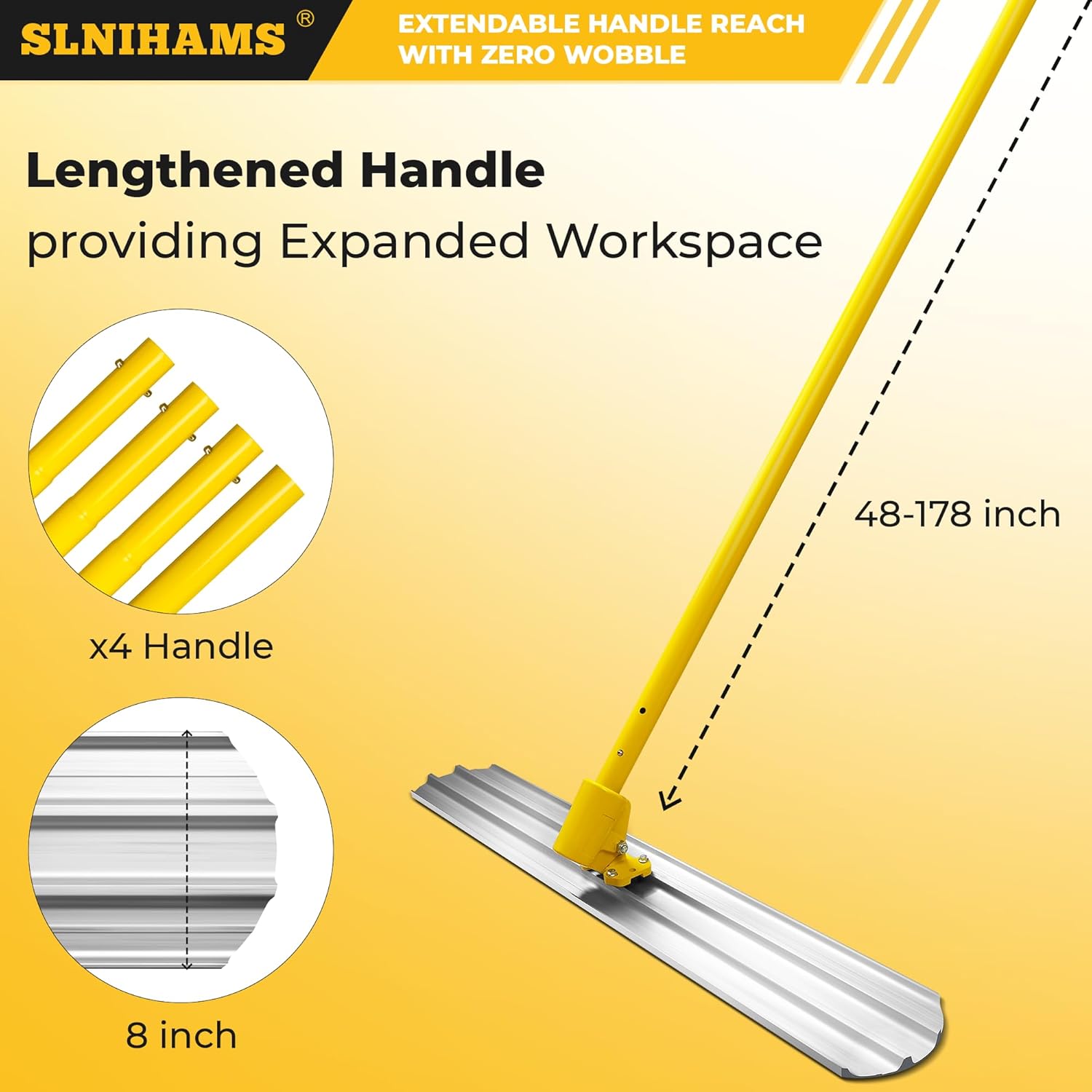 SLNIHAMS 48"x8" Aluminum Magnesium Alloy Bull Float Set, Round-End Concrete Float with 4×48" Extendable Handles, 360° Adjustable Bracket & Screws – Lightweight & Durable Finishing Tool Kit