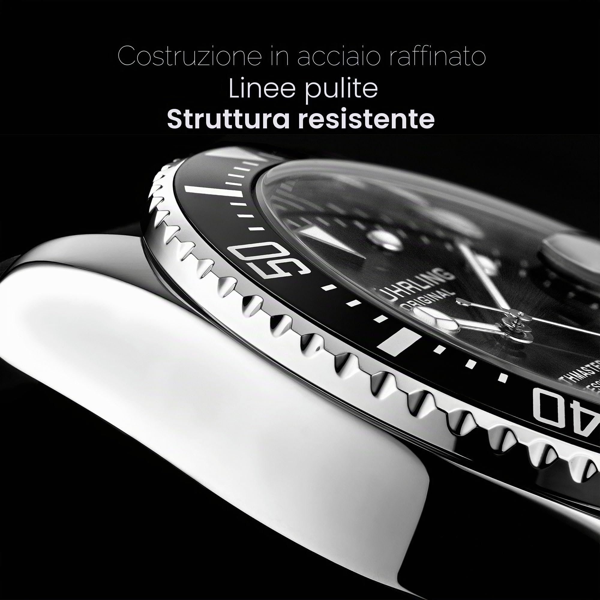 Stuhrling Original Orologio subacqueo da uomo, cassa in argento da 42 mm con corona a vite, cinturino in gomma, resistente all'acqua fino a 100 m.