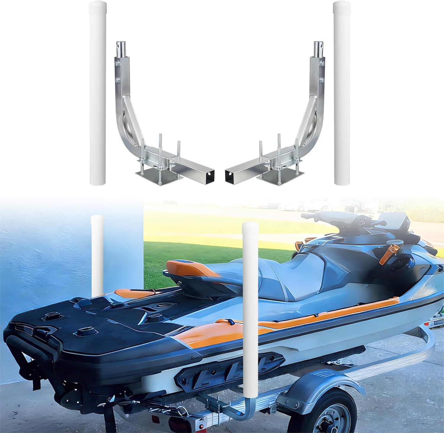 Boat Trailer Guide-Ons 31"/48" Adjustable Electro-Galvanized Steel Trailer Guides Ons with PVC Pipes for Ski Boat, Fishing Boat, Sailboat