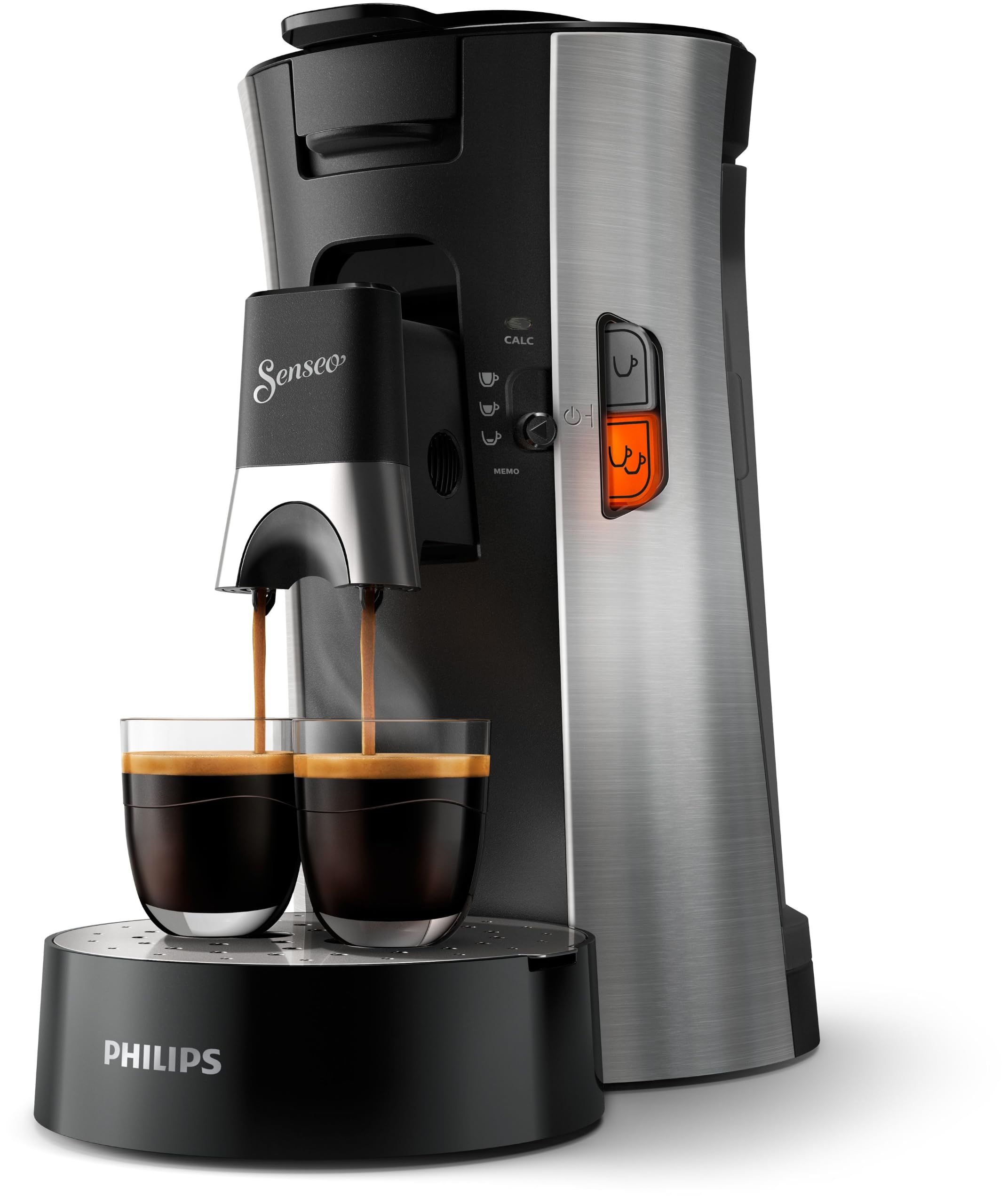 Philips Gebürsteter Stahl Senseo Select Kaffeepadmaschine, Silber, 3 Spezialitäten