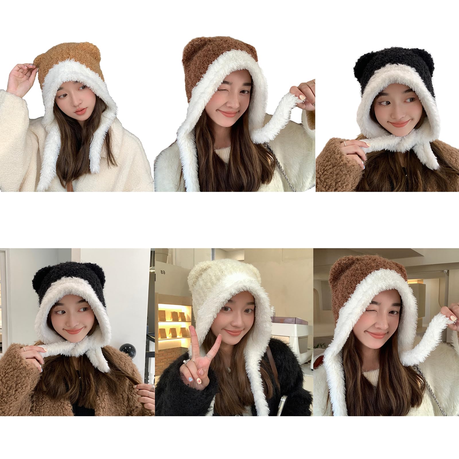 GRABAGECAN Oversized Bear Hat Skiing Photo Props New Year Thick Winter Hat Adults Kids Furry Bear Ears Photo Props Gray