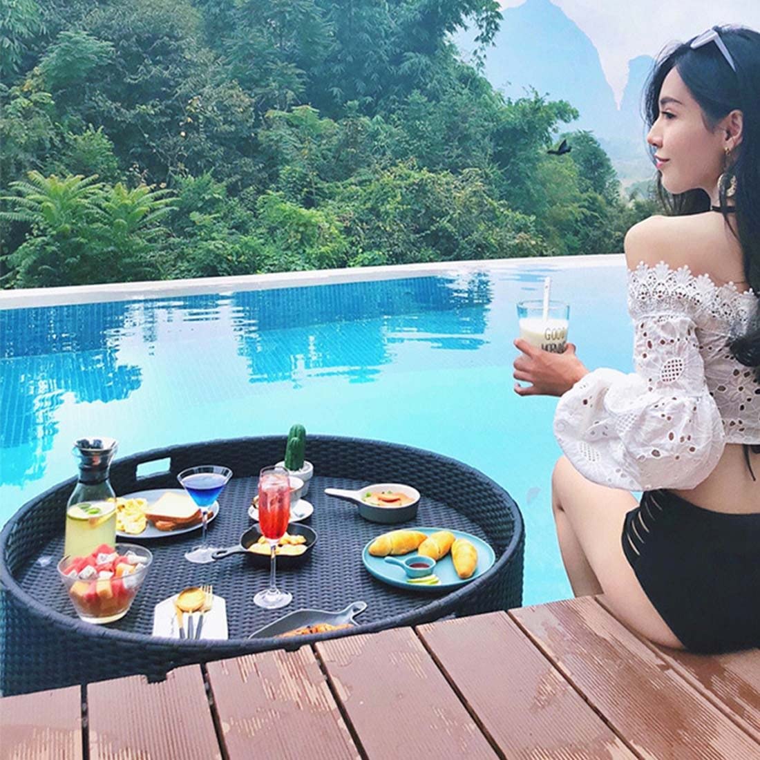 Floating Pool Tray & Outdoor Serving Tray(Negro,60CM)