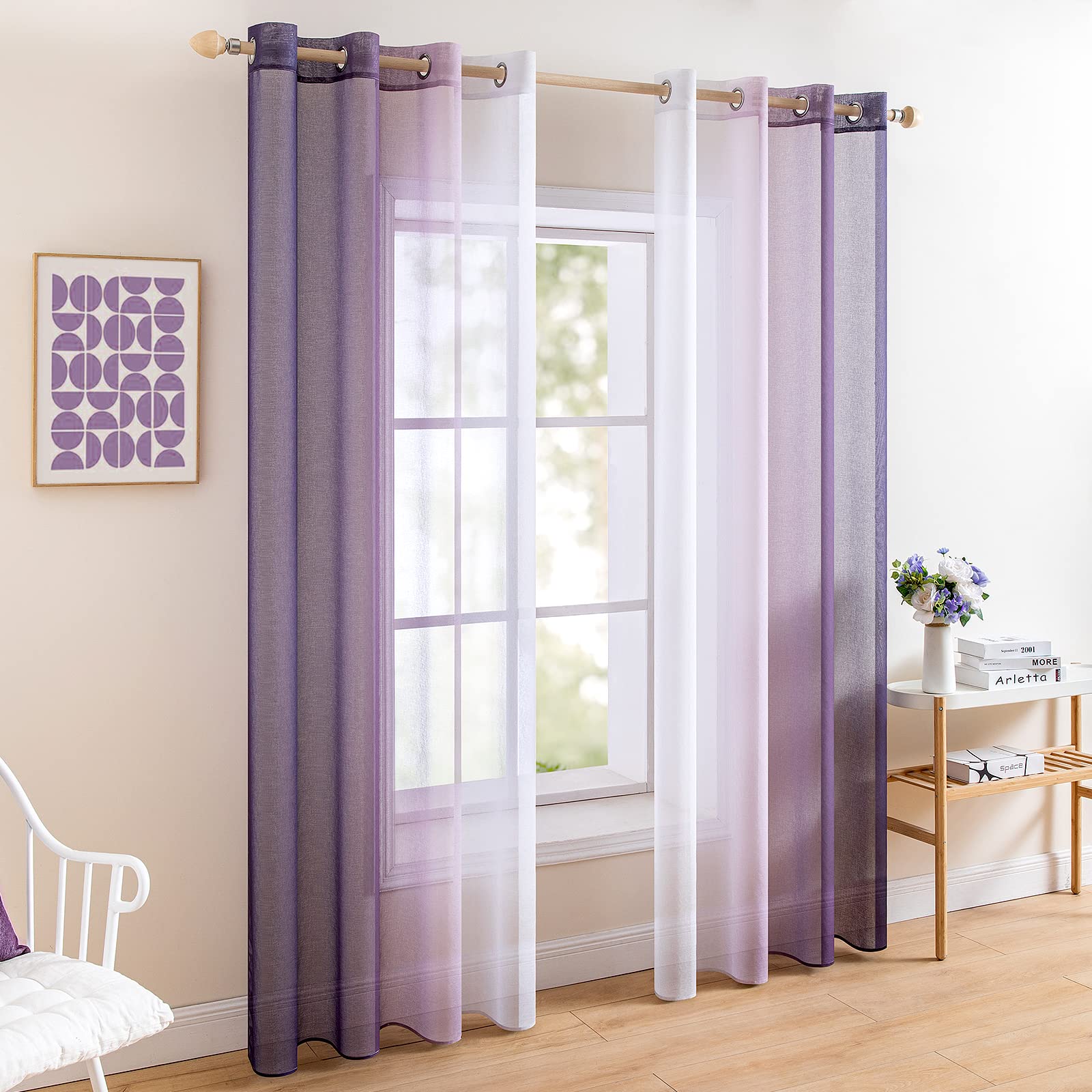MIULEE Tende Voile in Poliestere Trasparenti Occhielli Sfumato per Soggiorno Camera da Letto Bagno Cucina Camera da Bambino Tenda Finestra Balcone Casa con 2 Pannelli 140 * 280cm Viola