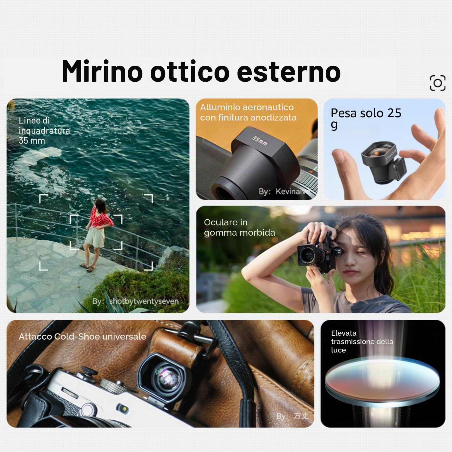 TTARTISAN Mirino ottico da 35 mm, mirino esterno per fotocamera con telaio da 35 mm, vetro multistrato, alloggiamento in alluminio aeronautico, supporto per flash e fotocamera leggera da 25 g