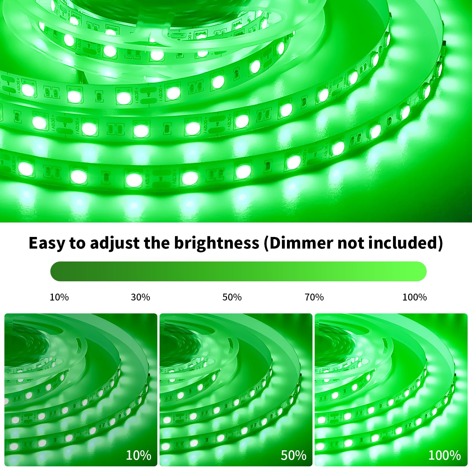 ShineBurky Green LED Strip Light, 16.4ft/5m 12V Flexible Strip Rope Light 300 LEDs 5050 SMD Cuttable LED Tape Light for Bedroom Kitchen Cabinet Wardrobe TV Party Festival Decor (No Power Adapter)