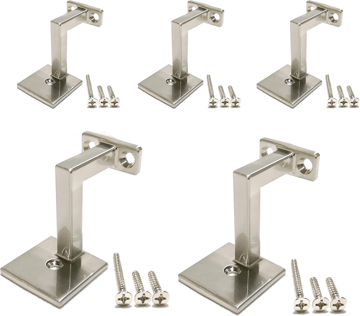 Square Handrail Brackets for Staircase Stair Railing Brackets with Screws (Pack of 5) (Satin Nickle)
