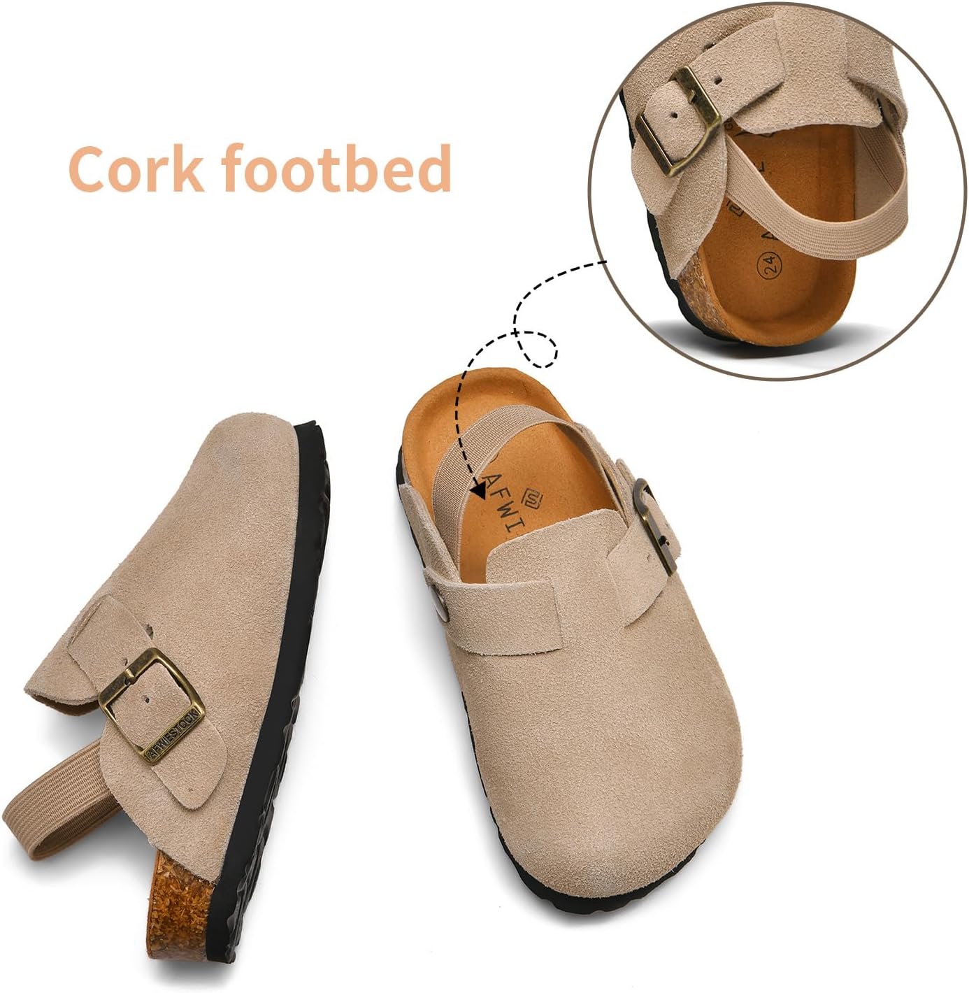 Kids Genuine Leather Toddler Clogs,Clogs for Boys Girls Cork Footbed Arch Support Slip Resistant Mules Adjustable Buckle,Non-Slip Slippers,Sandals for Boys Girls - Image 7