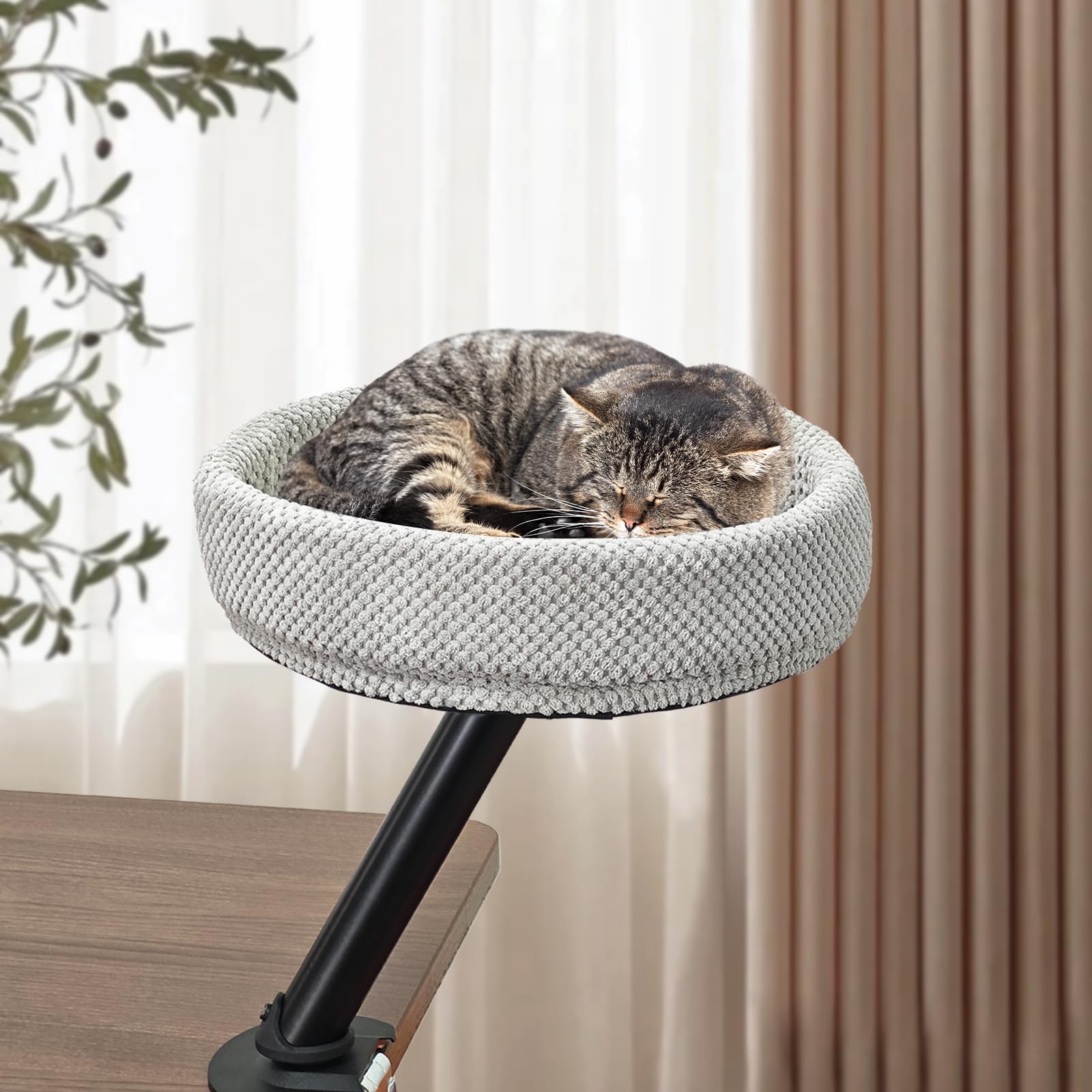 JIANWEI Cat Desk Bed - 360° Rotating Mounted Desktop Indoor Perch for Home Office, Apartment Elevated Cat Nest Office Desks and Game Tables, Island