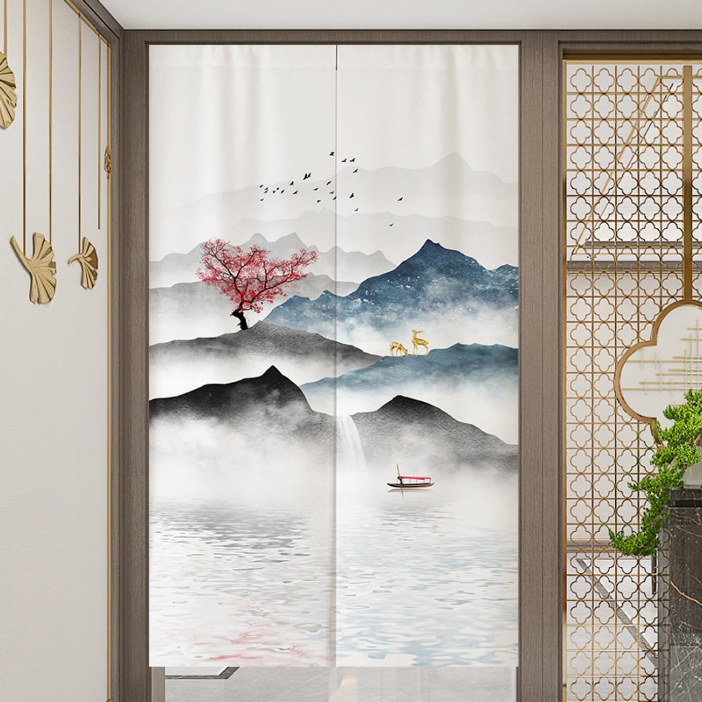 Guest Ruyunlai Japanese Noren Doorway Curtain, M9 Ink Painting, 80x120cm