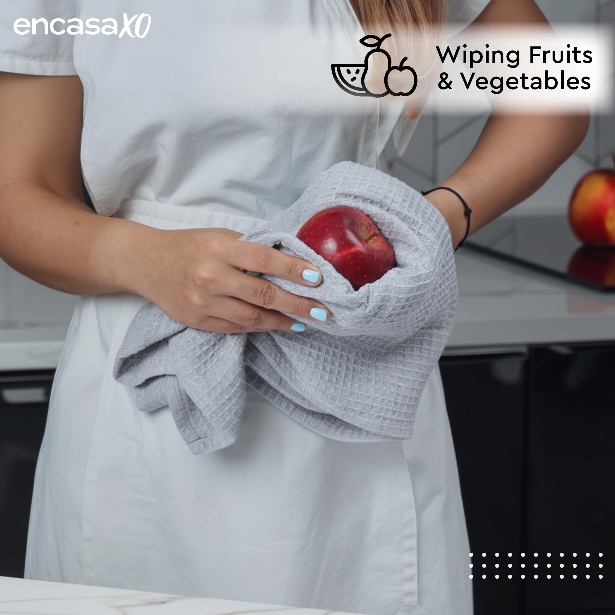Encasa XO Kitchen Towels, Reusable Cotton Waffle Weave Dishcloths Grey 2