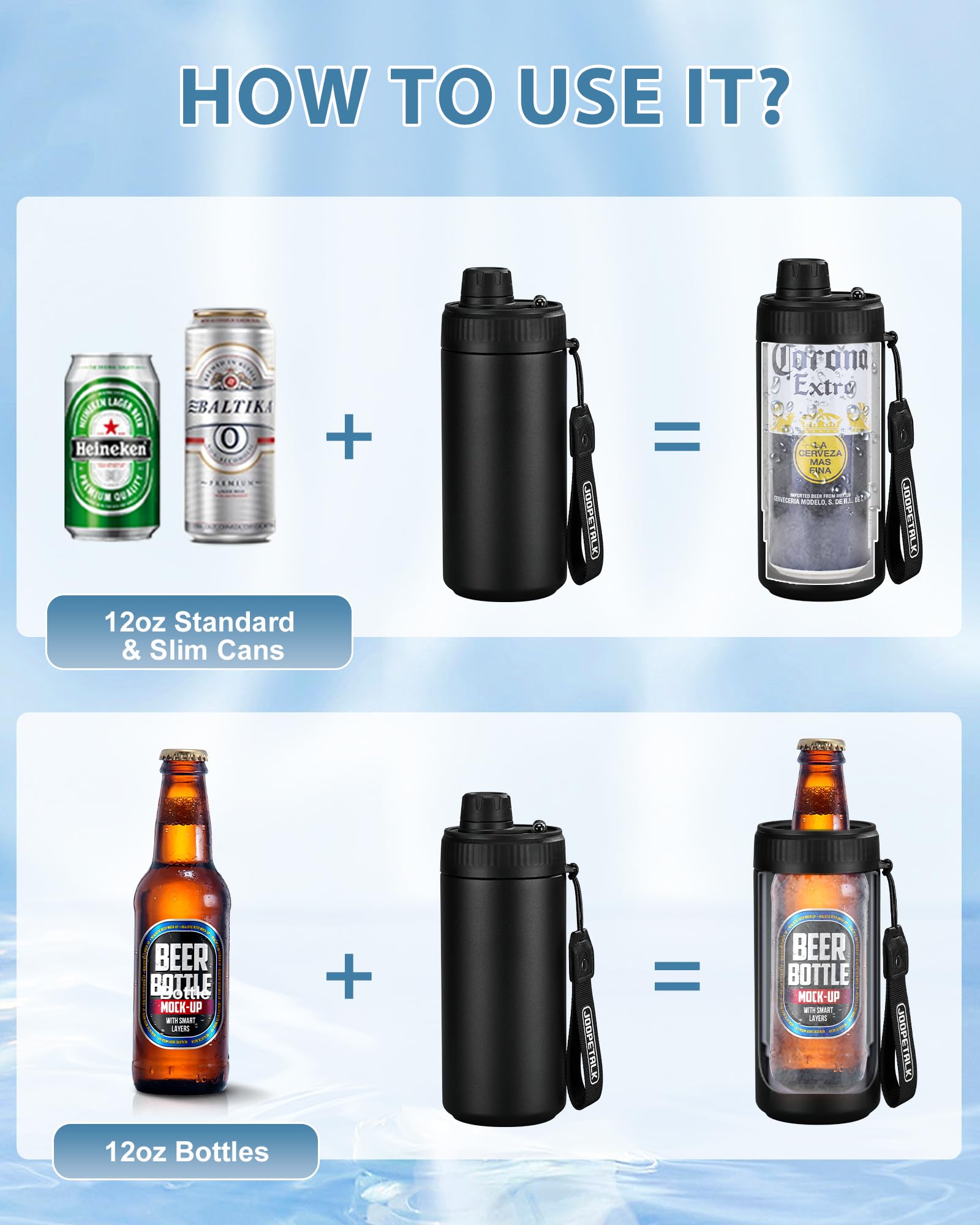 JOOPETALK Universal-Dosenkühler mit Deckel, passend für alle 340 ml Dosen und Flaschen, 100 % auslaufsichere Wasserflasche, 4-in-1 isolierter Dosenkühler für Bier, Limonade und Energy-Drinks