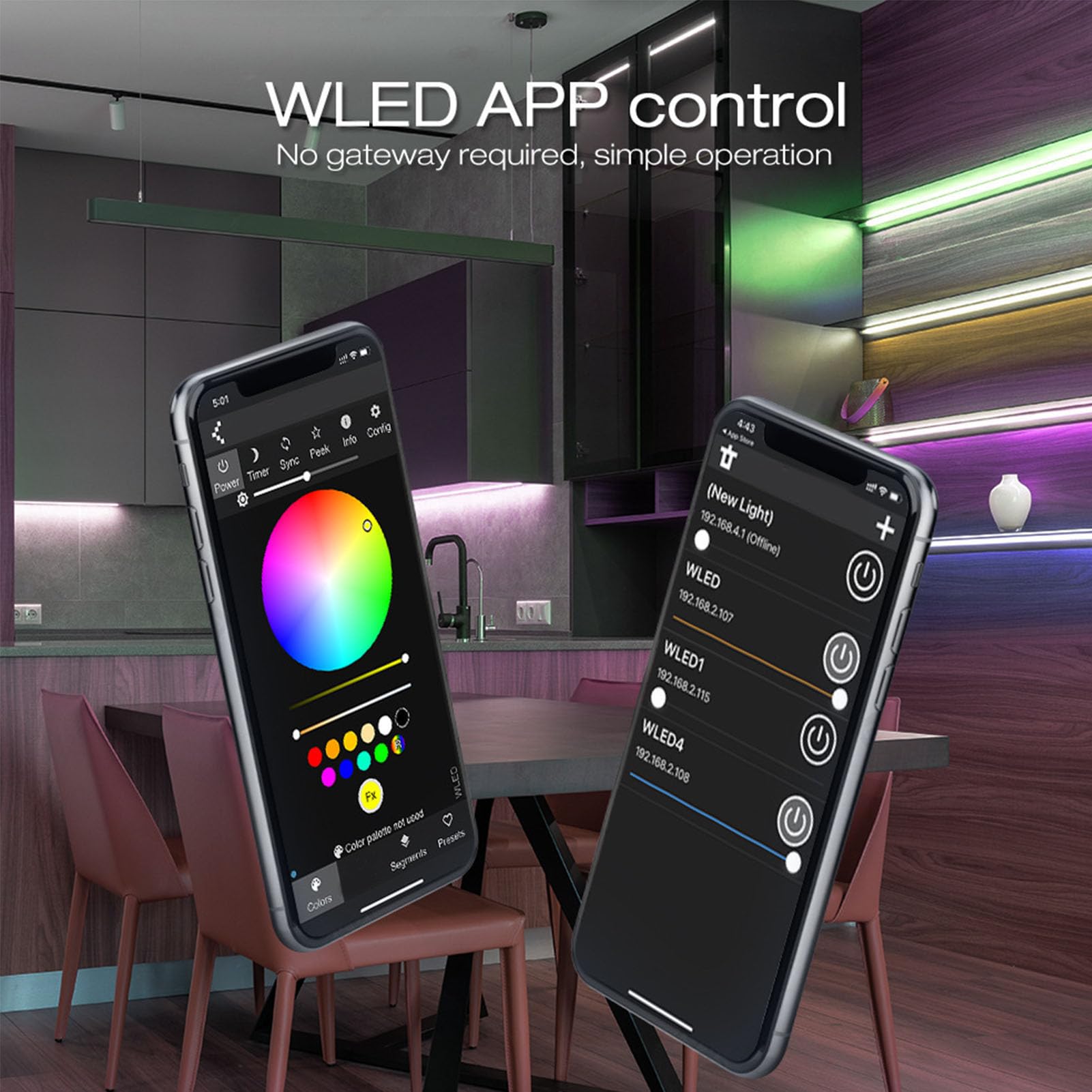 SEAFRONT Controlador LED WiFi APP Control RGB Tira de Luz con WLED Soporte de Código Abierto IP65 Impermeable para Chip Uso en Interiores y Exteriores