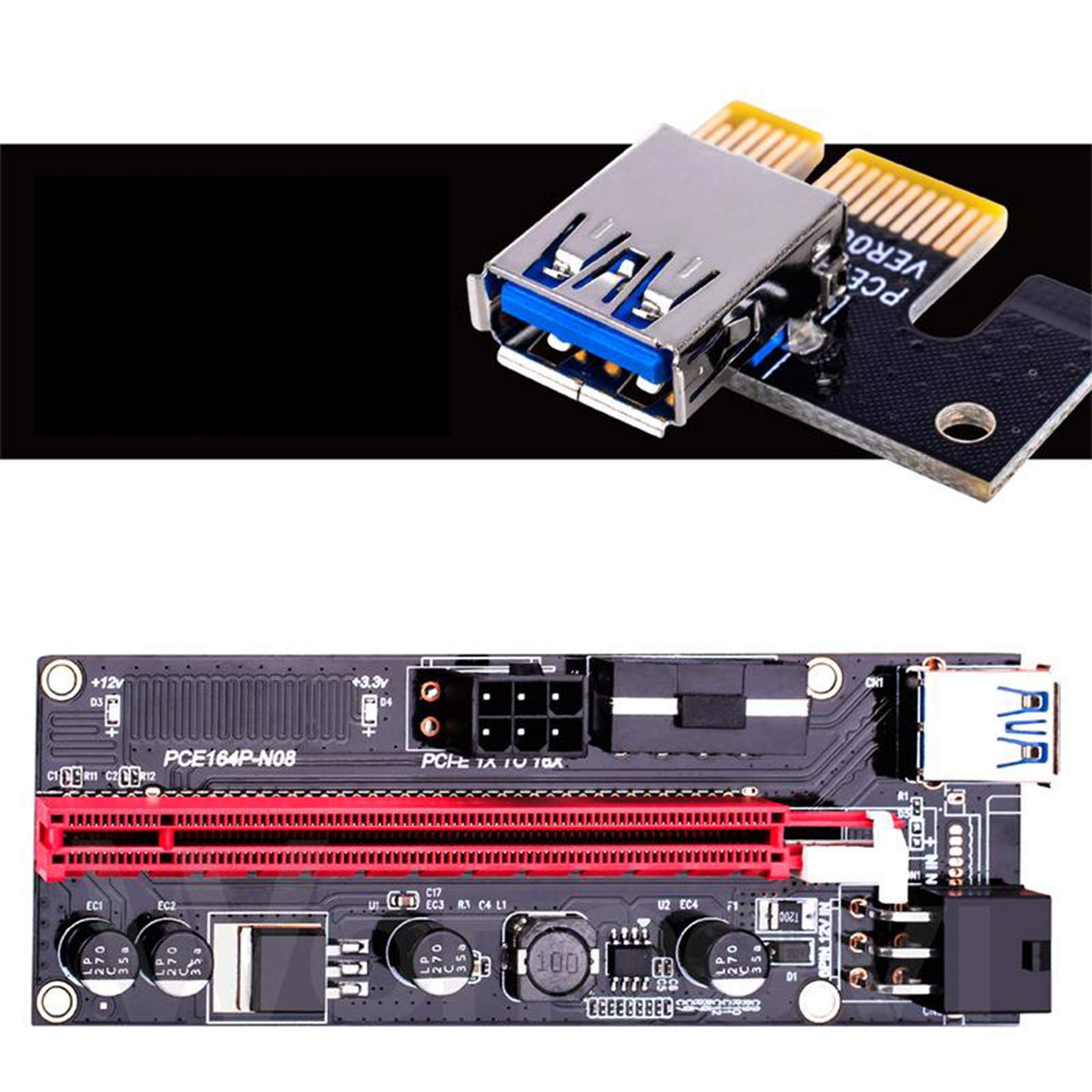 5 Set PCI-E VER 009S 1x auf 16x Grafikverlängerung USB 3.0 Adapter rotes USB-Kabel