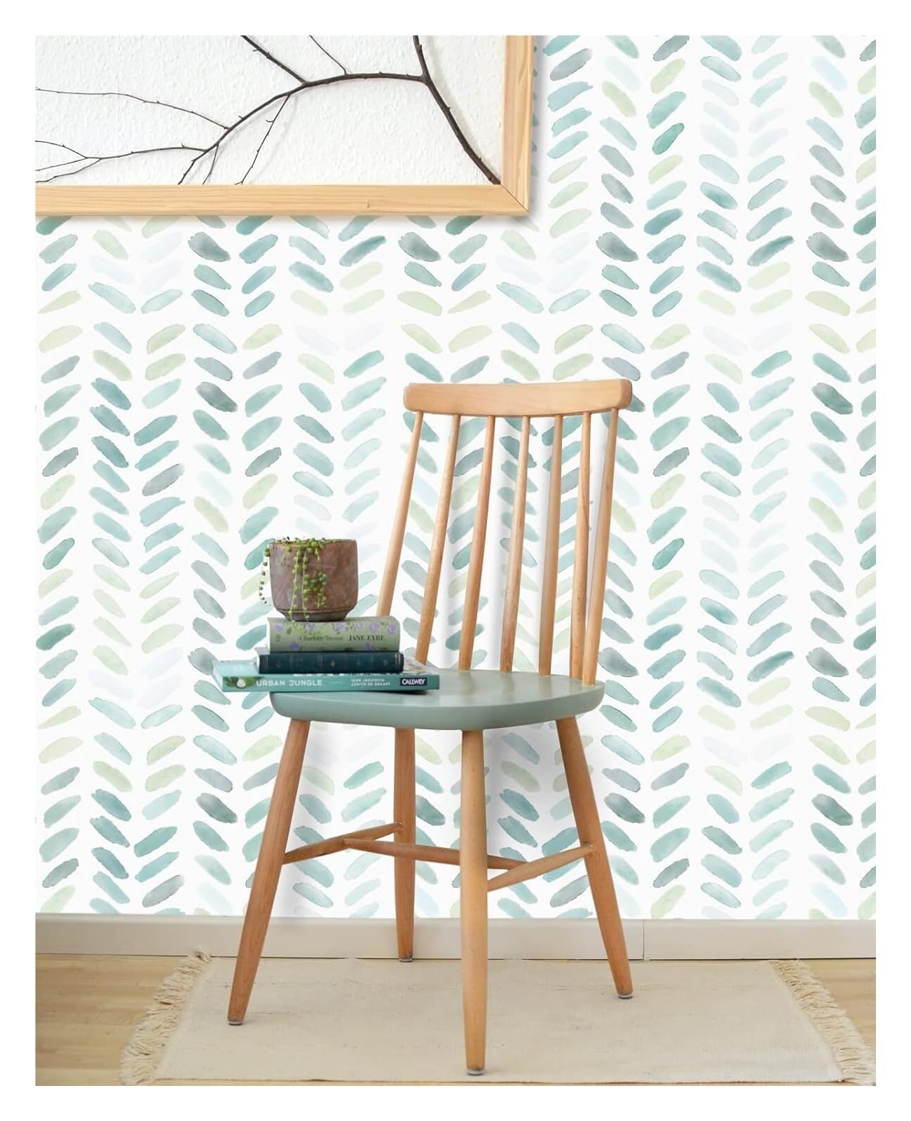 ITRHJTGP Wallpaper Green and White Peel and Stick Wallpaper Contact Paper Leaf Self-Adhesive Removable(5mx44cm)
