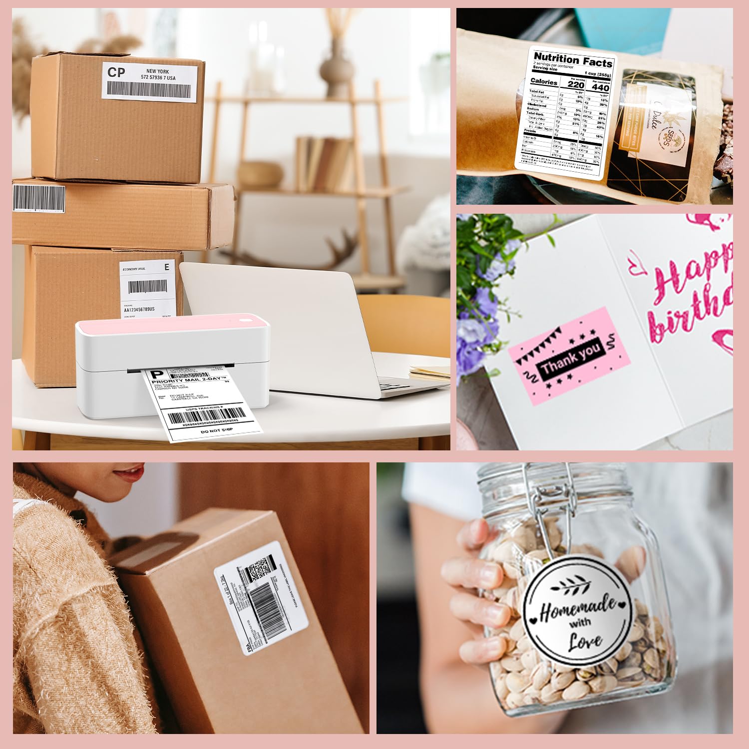 Phomemo Drukarka etykiet Bluetooth 241BT, drukarka termiczna 4x6 DHL samoprzylepna drukarka etykiet, drukarka etykiet Bluetooth dla firm, UPS, Amazon, DHL, Shopify, Ebay - Rosa