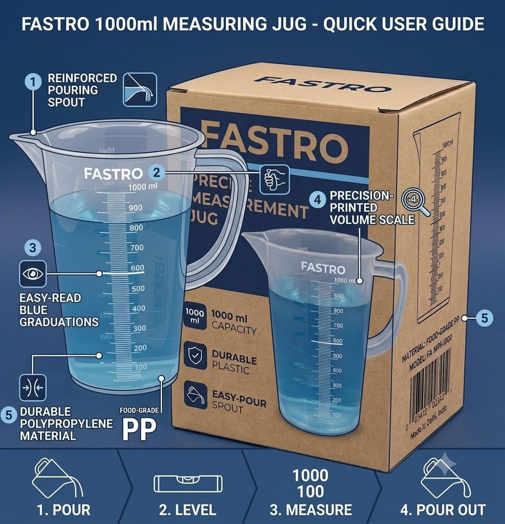 1000ml Measuring Jugs - Clear Plastic with Handles -3