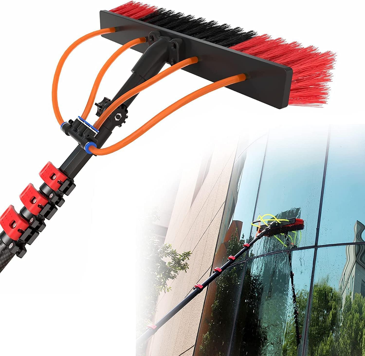 Perche télescopique nettoyage vitres avec brosse réglable extensible jusqu'à 11m