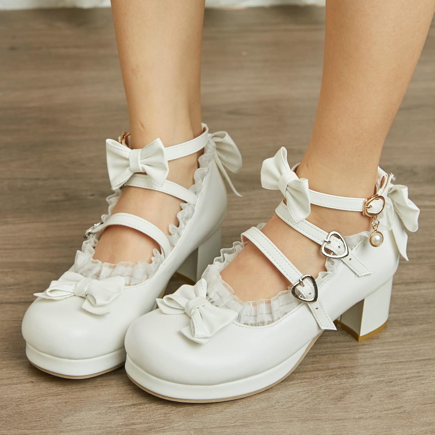 LUXMAX Women Cute Shoes Kawaii Pumps Mid Block Heel Mary Janes Platform Sweet Cosplay Dress Shoes Strappy Ankle Strap Pumps with Bow - Image 2