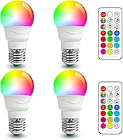 iLC RGB Color Changing LED Bulb 4-Pack: Dimmable 450LM E26, 12 Colors, Remote Control, Timing, Sync & Mood Lighting