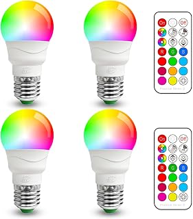 iLC RGB Color Changing LED Bulb 4-Pack: Dimmable 450LM E26, 12 Colors, Remote Control, Timing, Sync & Mood Lighting