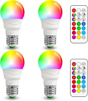 ILC Color Changing LED Light Bulb, A15 40W Equivalent, 5000K Daylight White, 450LM, RGBW, E26 Screw Base, 4 Pack