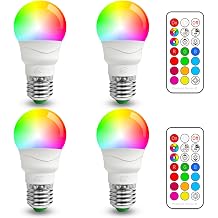 ILC Color Changing LED Light Bulb, A15 40W Equivalent, 5000K Daylight White, 450LM 5W E26 Screw Base RGBW, Mood Light Bulb - RGB 12 Color Choices - Timing Infrared Remote Control Included (4 Pack)