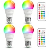 RGB LED Light Bulb, Color Changing 40W Equivalent, Daylight White, 450LM Dimmable 5W E26 Screw Base RGBW, Mood Light Bulb - 12 Color Choices - Timing Infrared Remote Control Included (4 Pack)