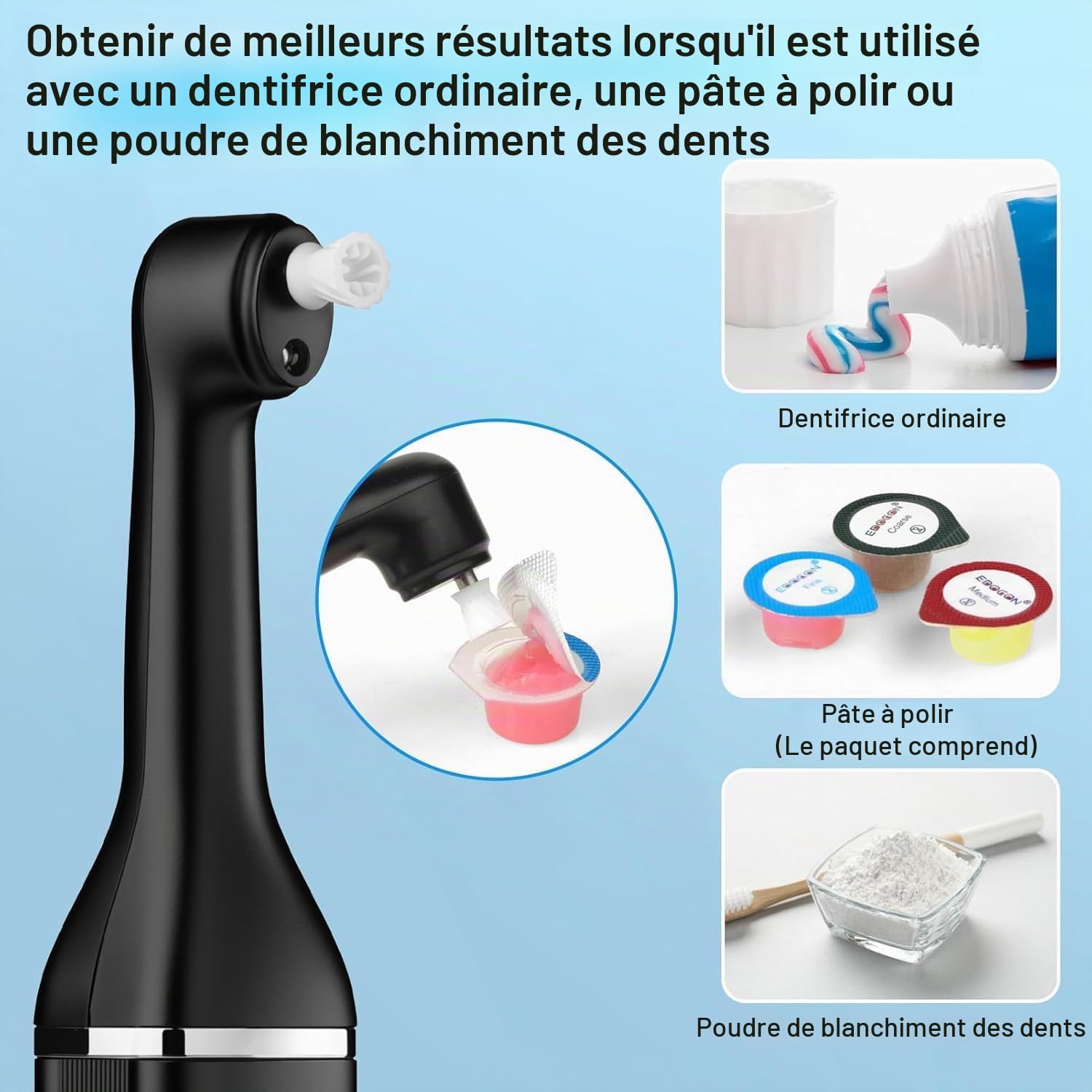 Polisseur Dentaire & Kit Blanchiment Dentaire pour le Polissage des Dents | Blanchiment Dentaire Professionnel avec 5 Mode Polissage et 3 Types de Pate a Polir, Blanchiment des Dents
