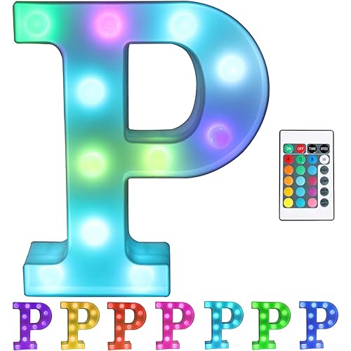 Pooqla Colorful LED Marquee Letter Lights with Remote – Light Up Marquee Signs – Party Bar Letters with Lights Decorations for The Home - Multicolor P