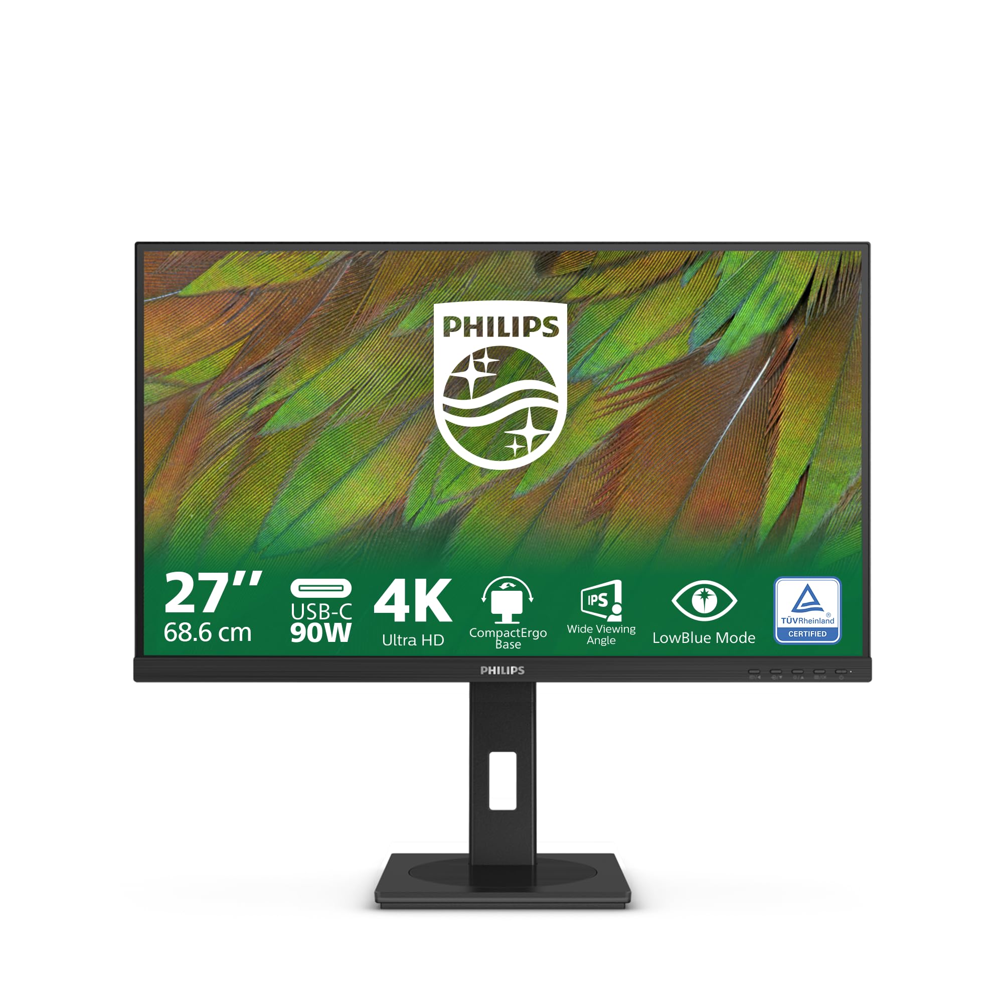 Philips 27B1U3900 - Monitor Ultra HD da 27 pollici, altezza regolabile, altoparlanti, Adaptive Sync (3840x2160, 60 Hz, 2x HDMI 2.0, 1x DisplayPort 1.4, 1x USB-C (90 W PD), RJ45, Hub USB) nero