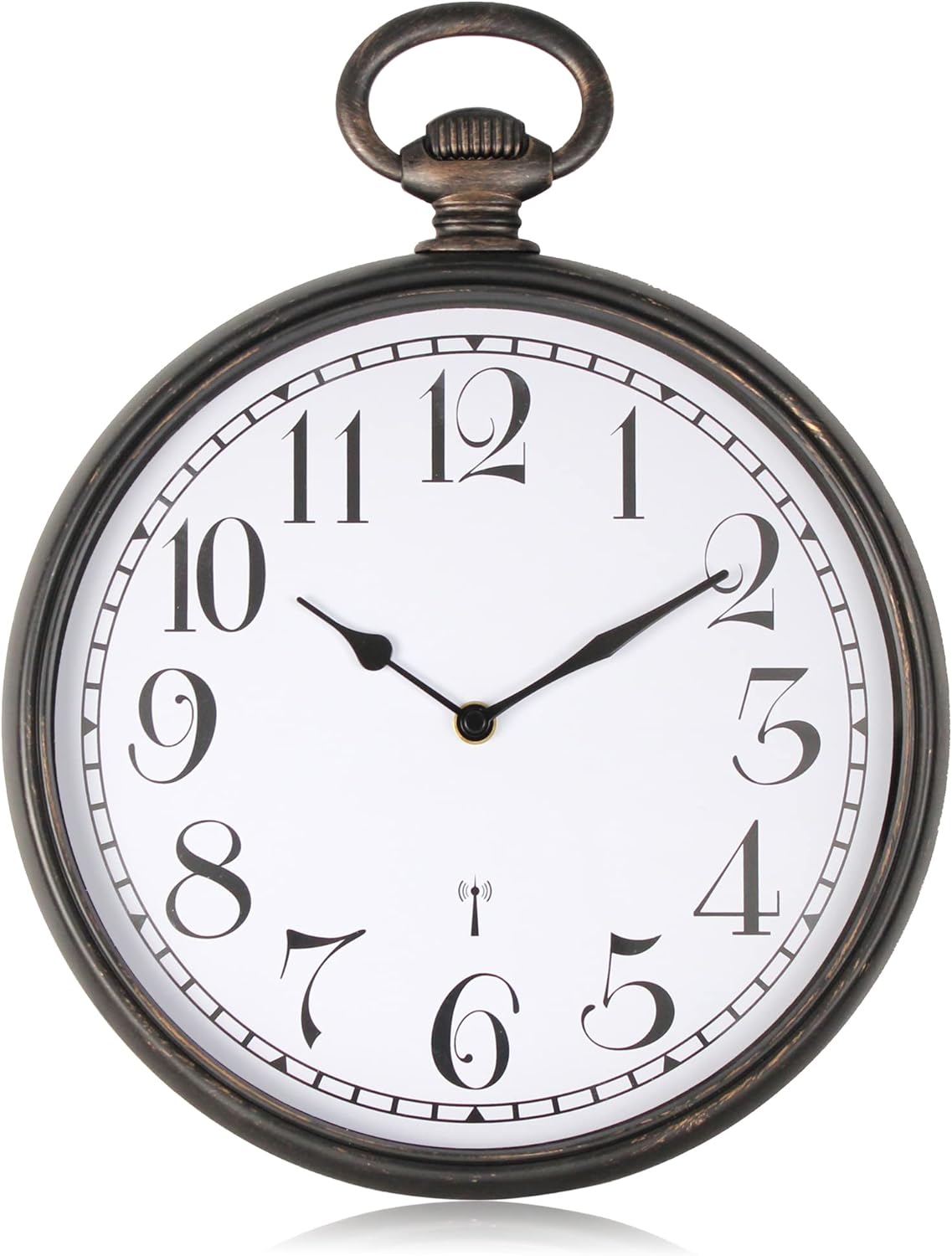 FISHTEC Reloj de Pared de Diseño - Estilo Vintage - Fácil Lectura con Números Grandes - Radiocontrolado - Adecuado para la Cocina, la Oficina o el Salón - 30 cm - Negro y Cobre