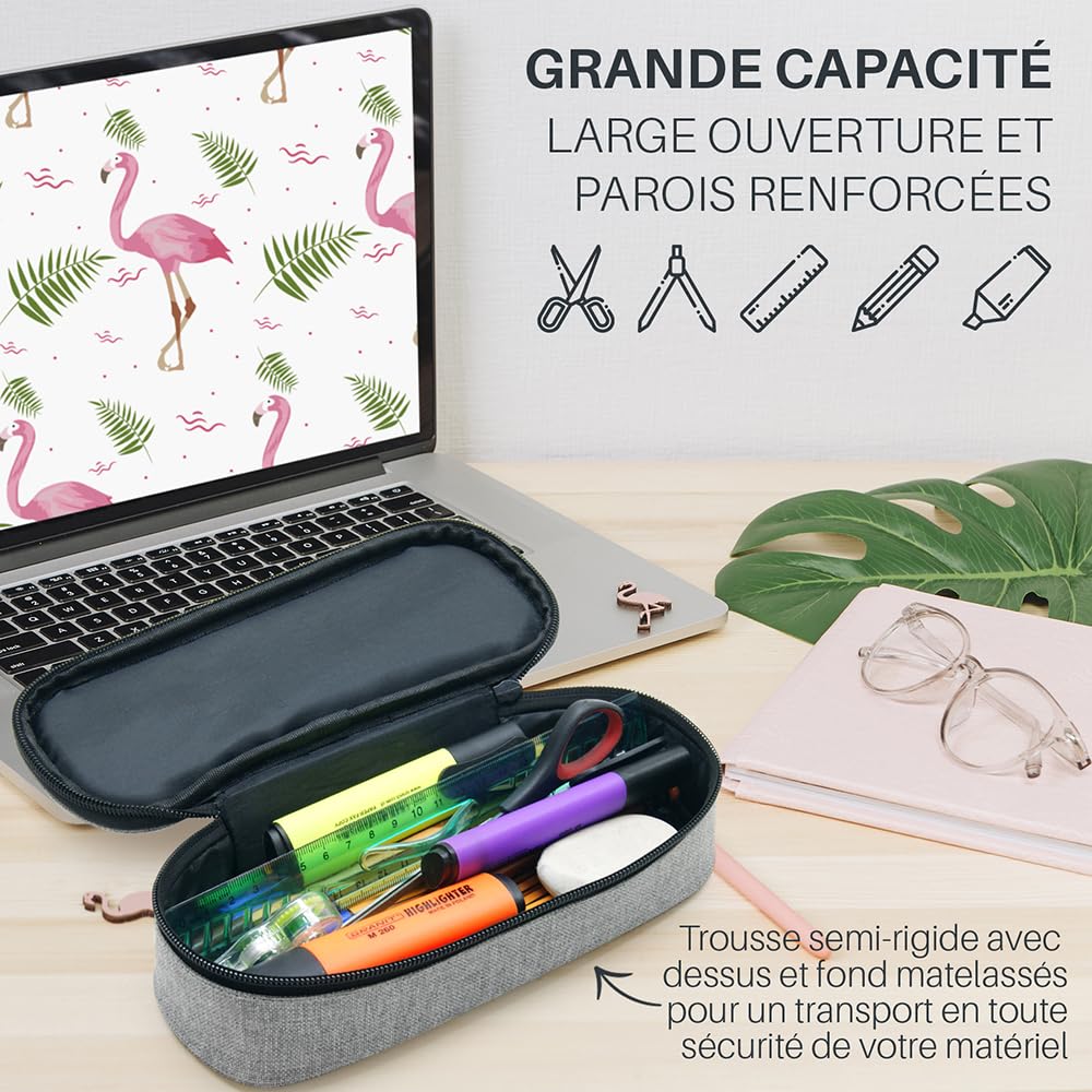 Waytex 931161 Large Capacity Semi Rigid Oval Zip Pencil Case for School Office, Storage, Cosmetics, 23 x 9 x 6 cm, Grey, Grey - Image 3
