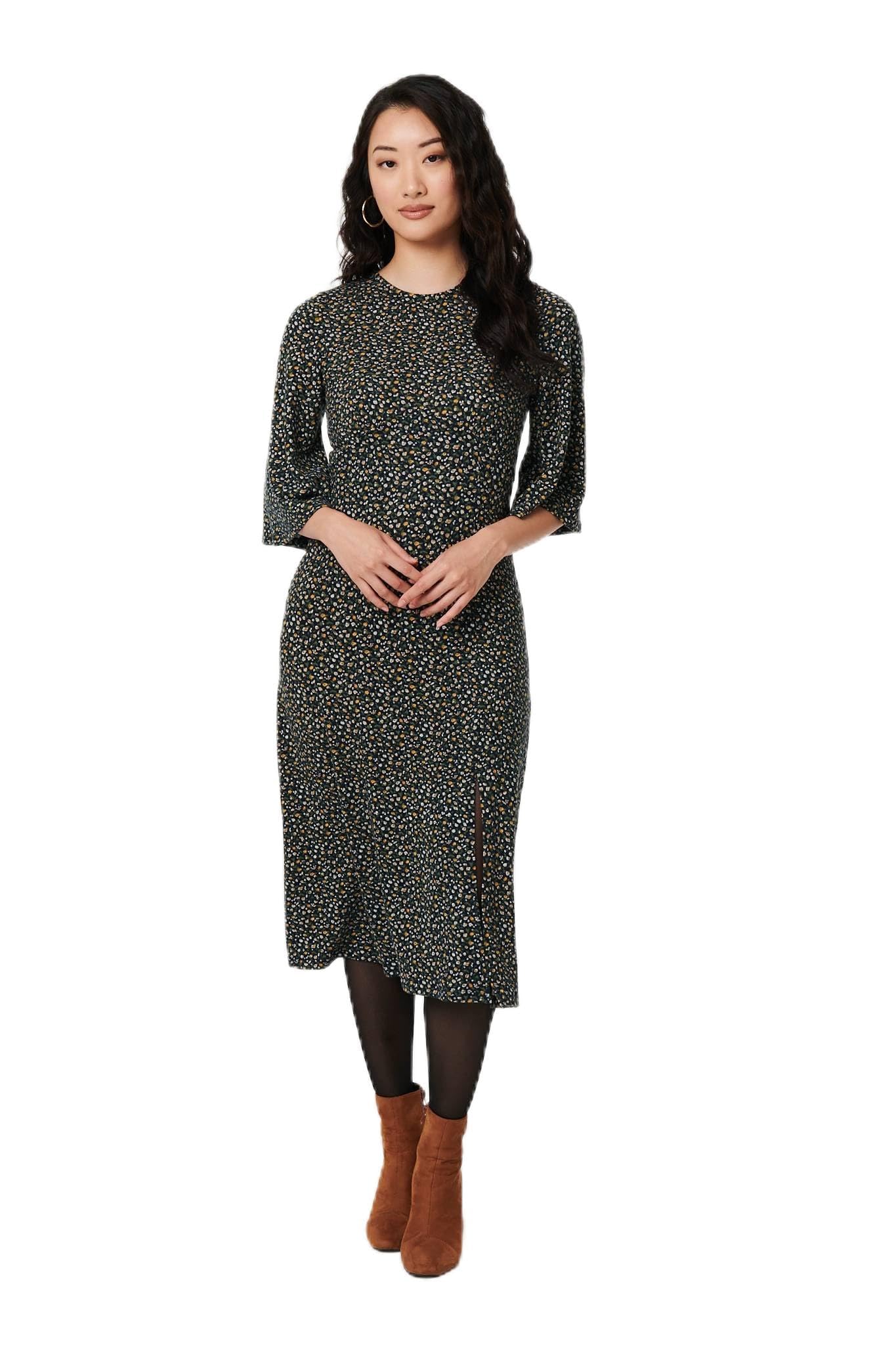 Izabel London Women's Blue Ditsy Floral Angel Sleeve Midi Dress In | Size: 14