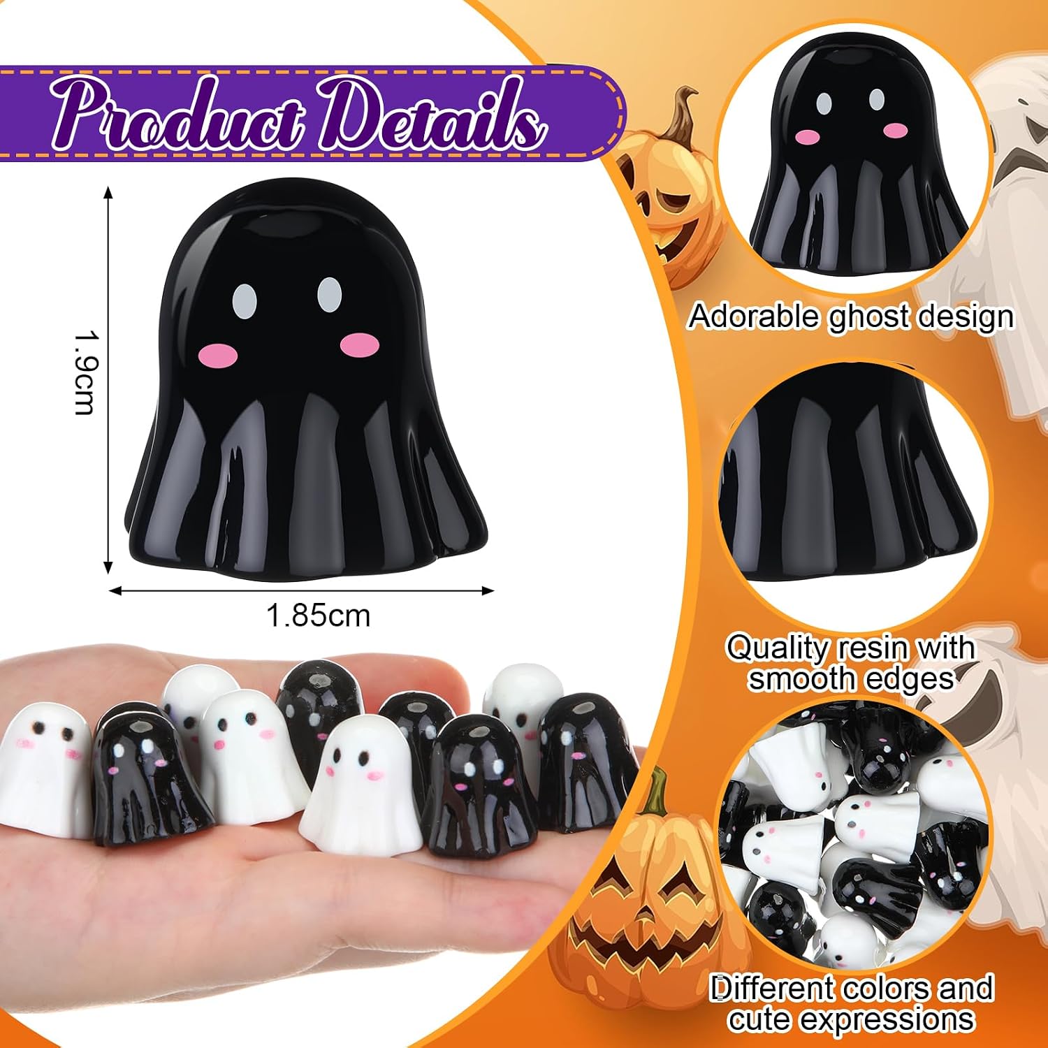 Weysat 100pcs Mini Ghost Resin Figures Halloween Miniature Figurines Artificial Miniature Ghost Figurines Black and White Specter Vase Filler Garden Decor for Halloween Party DIY Table Scatter Decor