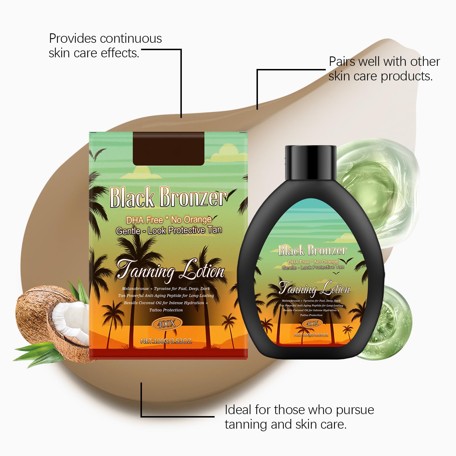 100ml Self Tanning Lotion, Instant Fake Tan Moisturiser with Tanning Brush - Image 4