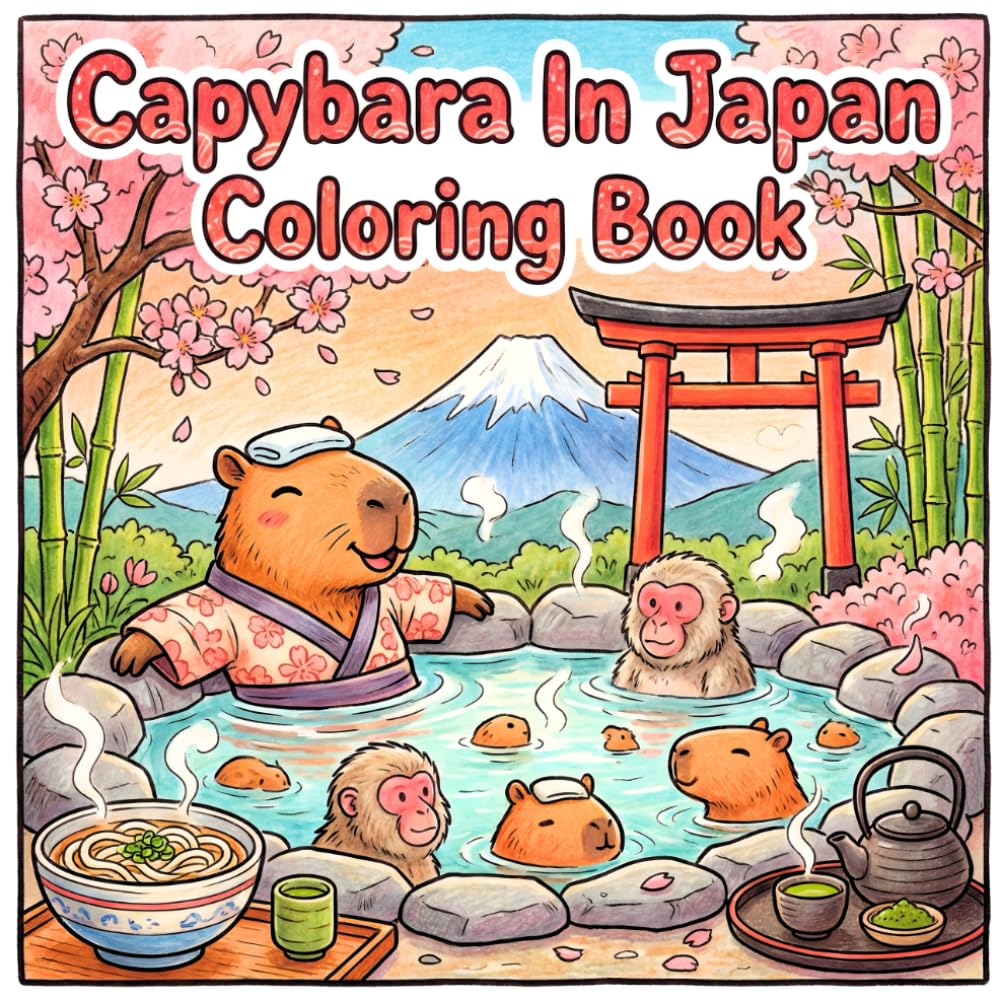 Capybara In Japan Coloring Book: Capy Visiting Famous Landmarks & Traditional neighborhoods | +35 Pages Unique images Perfect For all Ages Bold & Easy (Capy Visiting The world)