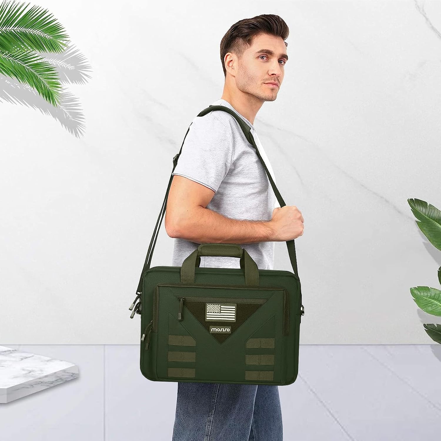 MOSISO 15.6 inch Tactical Laptop Bag for Men, 15-16 inch Tactical Messenger Bag Briefcase Shoulder Bags with Multi-Pockets, Army Green - Image 2