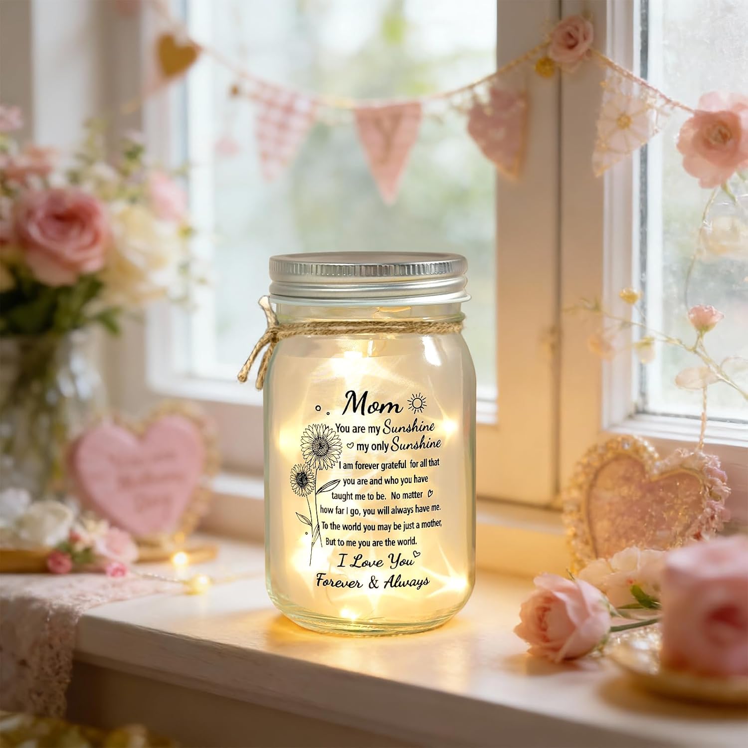 Mothers Day Gifts for Mom, Glowing Mason Jar Night Light Birthday Gifts for Mom From Daughter, Son, Kids, Personalized Sentimental Night Light for Christmas Mother's Day Mama Birthday Presents - Image 9