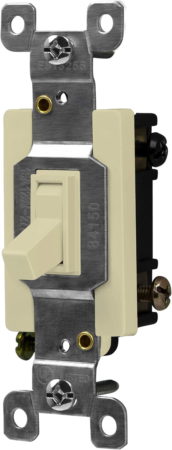 ENERLITES 4-Way Toggle Light Switch, Four Way, Side Wiring, Copper Wire Only, Grounding Screw, Residential Grade, 15A 125VAC 60Hz,UL Listed, 84150-I, Ivory